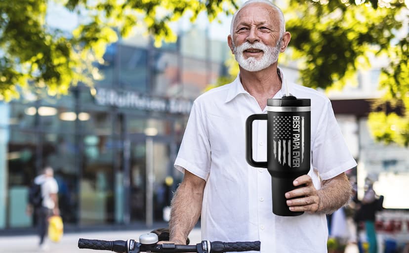 Best Papa Gifts for Fathers Day Christmas 40oz Travel Cup Insulated Tumbler with Handle & Straw ROSTANTEN Papa Gifts Birthday Gifts for Papa from Grandkids B0F5J1RJCL
