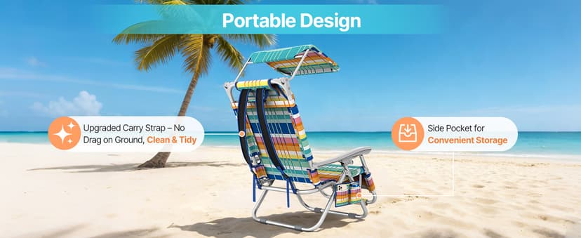 Suteck Zero Gravity Beach Chair with Canopy, Backpack Beach Chairs for Adults, Lightweight Adjustable Reclining Beach Chair with Shade, Folding Lay Flat Chair for Beach Poolside Outdoor