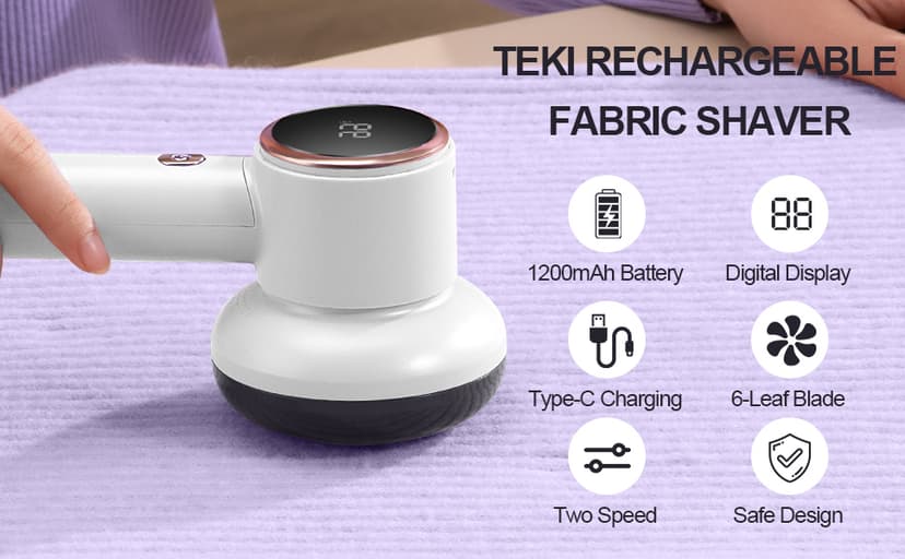 Fabric Shaver Lint Remover for Clothes with 2 Speeds, Digital Display, 6 Leaf Blades, USB Rechargeable Sweater Defuzzer to Remove Pilling Fuzz Ball for Furniture, Couch, Coat.