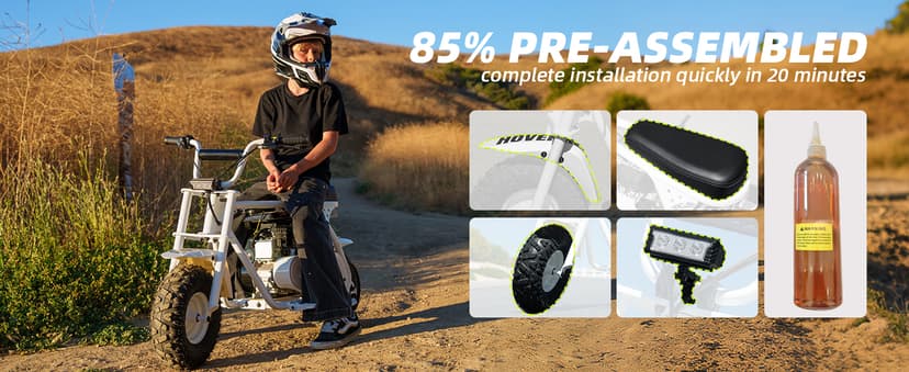 HOVER HEART Mini Bike, Gas Dirt Bike, Minibike, Gas Powered Mini Bikes for Adults, 99cc-4 Stroke Pit Bikes with Led, Dirtbike Motorcycle Max Load 200 Lbs, Speed 34.5 KM/H, Age13+ Hoverheart