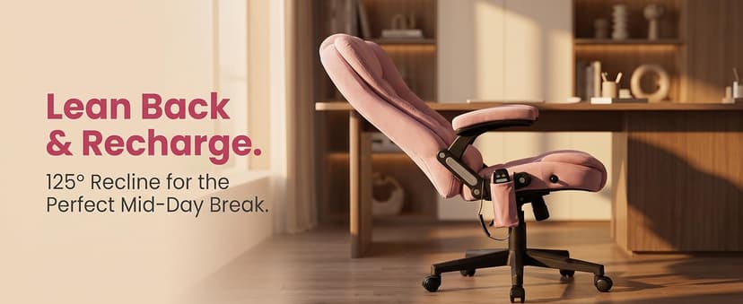 HOMCOM Executive Office Chair with 6 Points Vibration Massage and Heated Lumbar Support, Velvet High Back Computer Chair with Reclining Backrest, Tilt Function and Padded Armrests, Pink