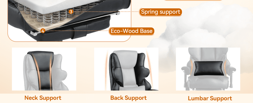 Massage Office Chair with Foot Rest, Ergonomic Executive Heated Office Chair with Reclining Backrest, Adjustable Arms and Lumbar Support, High Back Leather Desk Chairs for Home Office, Black