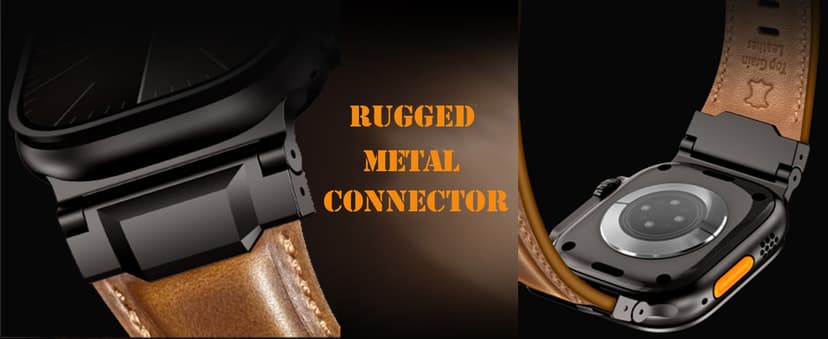 LOIRNBR Leather Bands Compatible with Apple Watch Ultra 3/2/1 Band 49mm 46mm 45mm 44mm 42mm Men, Genuine Leather Metal Connector Strap for iWatch Ultra Series 11/10/9/8/7/SE/6/5/4/3/2/1, Black/Black