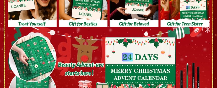 Makeup Advent Calendar 2025, 24 Days Christmas Makeup Gift Set for Adult Women & Teen Girls, UCANBE 2025 Xmas Countdown Calendar Beauty & Cosmetics Holiday Surprise Make Up Gift Kits for Women Full Kit