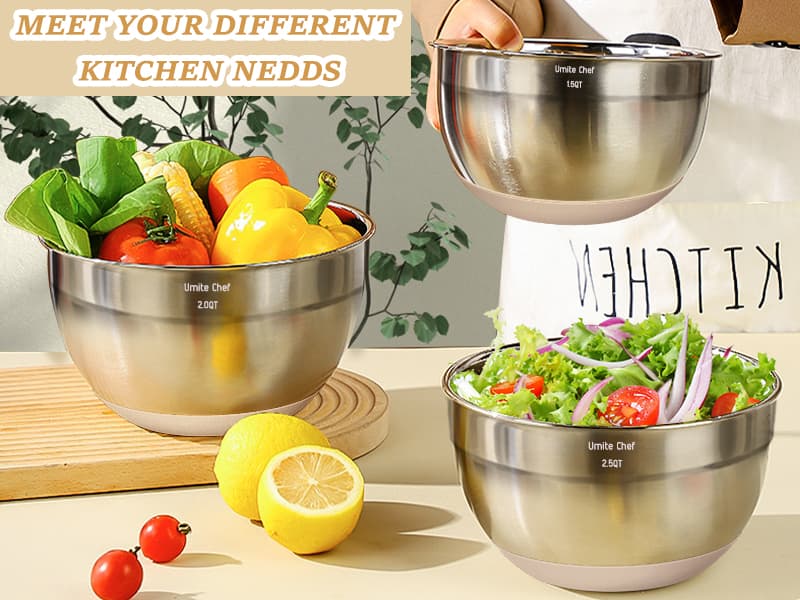 Mixing Bowls with Airtight Lids Set, 26PCS Stainless Steel Khaki Bowls with Grater Attachments, Non-Slip Bottoms & Kitchen Gadgets Set, Size 7, 4, 2.5, 2.0,1.5, 1QT, Great for Mixing & Serving