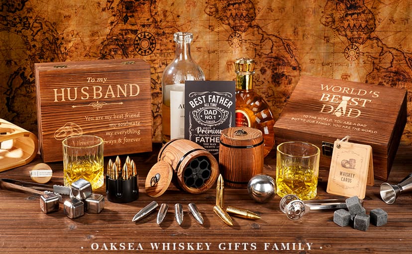 Oaksea Gifts for Husband Him Men, Reusable Stainless Steel Engraved Whiskey Stones Glasses Set Gifts, Birthday Wedding Stocking Stuffers for Husband Dad Boyfriend Fiance, Cool Burbon Scotch Set Gifts