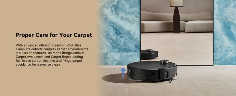 Mova V50 Ultra Complete Robot Vacuum and Mop Self-Cleaning, 24,000 Pa Suction, Liftable Navigation with Obstacle Overcoming and Warm Water Mopping with DuoSolution System Designed for Pets, Black