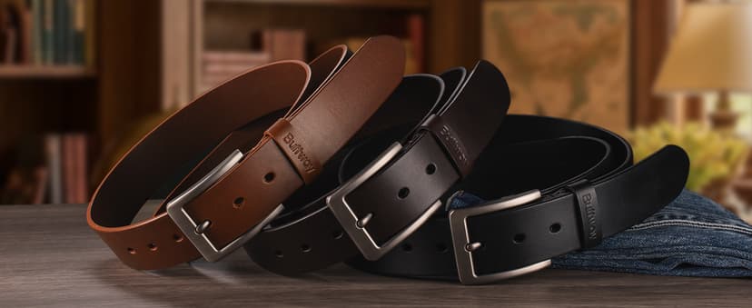 Buffway Men’s Full Grain Leather Belt – Solid One-Piece Leather, 1.5” Wide for Jeans & Business Casual, Gift Box Included