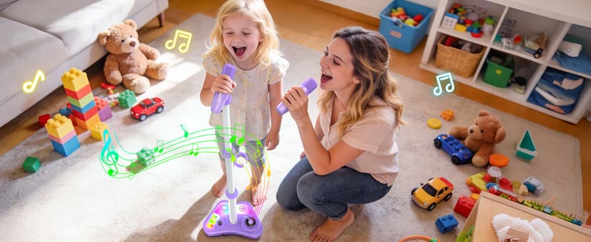 Stand Karaoke Machine for Kids, Christmas Singing Toys Gifts for 3 4 5 6 7 8 Year Old Girls Boys, Rechargeable Kid Microphone Bluetooth Speaker with 2 Mic for Girl Age 4-6 Toddler Birthday Party Toy B0G6LBYTJ2