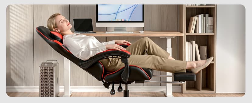 Gaming Chair, Ergonomic Computer Chair with Footrest and Lumbar Support, Height Adjustable Office Chair with 360° Swivel Seat and Headrest (Red & Black)