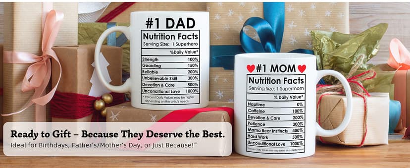 Breezy Valley Best Mom Dad Gift Set, Mom and Dad Coffee Mugs, Christmas Gifts for Parents Birthday Gifts from daughter Son, Anniversary Present for Parents