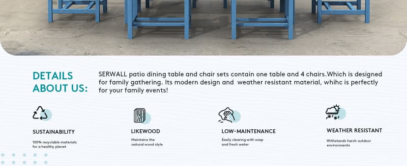 SERWALL Patio Dining Chair Set of 2,All Weather HDPE Outdoor Dining Chair, Blue