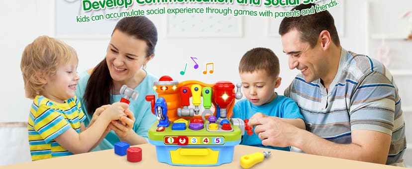 Montessori Toys with Sound Lights Effect, Shape Sorter, Christmas Birthday Gift for Boy Girl,Engineer Pretend Play Workbench Toys for 1 Year Old Boy, Musical Toy Tool Bench, 1 2 3 Years old Boy Gifts B08345YDXJ