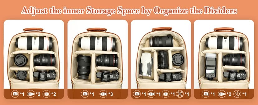 Divvia Small Camera Backpack, Classic PU Leather for DSLR, Professional Camera Bag for Photographers with 11 Inch Pad/Tablet Compartment, 10L Brown