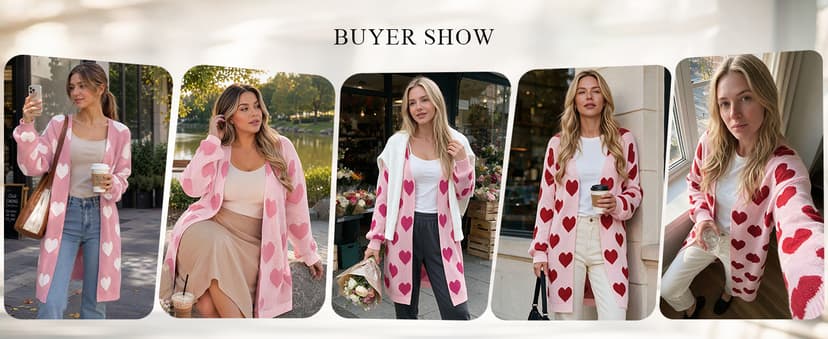 Soft Knit Long Sleeve Cardigans, Winter Fall Clothes, Dressy Casual Office Work Teacher Outfits Oversized Long Cardigan Sweaters for Women Cute Heart Fall Coats Outfits B0G574VFVG