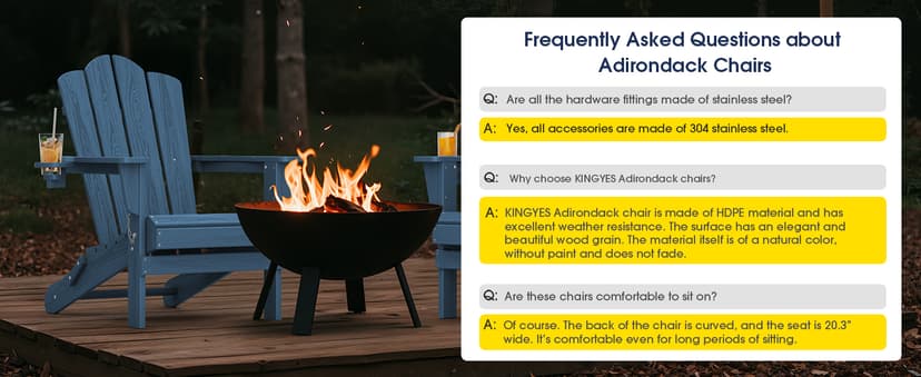 KINGYES Folding Adirondack Chair, HDPE All-Weather Patio Chairs with Cup Holder, Wooden Textured Fire Pit Chairs Recliner for Poolside, Backyard, Deck, Navy