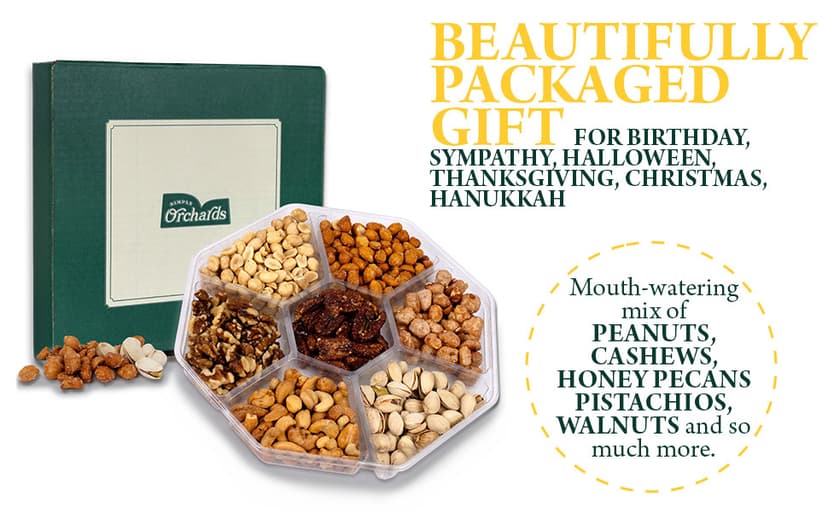 Holiday Nuts gift Basket - With a Variety of Freshly Roasted Nuts - Beautifully Packaged Gift Baskets for Men, Sympathy Basket For Dad, Christmas Healthy Gift.