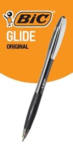 BIC Glide Bold Black Ballpoint Pens, Bold Point (1.6mm), 4-Count Pack, Retractable Ballpoint Pens With Comfortable Full Grip