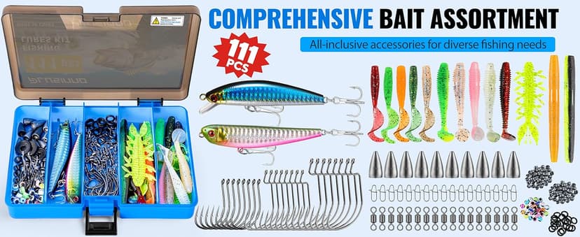 PLUSINNO Fishing Gear,Full Fishing kit Include Fishing Rod and Reel Combo, Tackle Box with Fishing Lures, Fishing Accessories, Fishing Pliers,Fishing Gifts for Men with Fishing Tool Kit