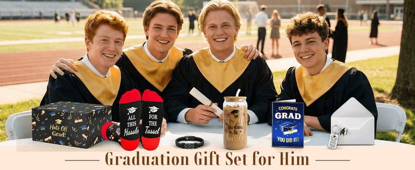 HAPPYPOP Graduation Gifts 2026 – 5-Piece Gift Box with Glass Cup, Bracelet, Keychain, Socks & Congrats Card for Men Him B0GMJJNMZ3