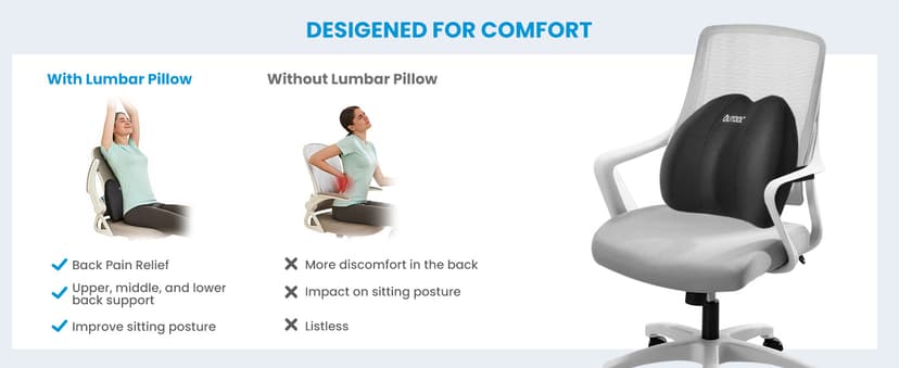 Lumbar Support Pillow for Office Chair, Office Home Essentials,Gifts for Mom,Dad, Back Support Pillow for Car, Chair Cushions,Back Pain Relief Improve Posture,Mesh Cover Double Adjustable Straps
