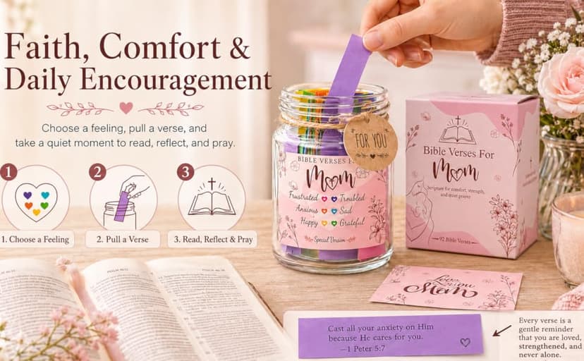Bible Verse Jar for Mom – 92 Color-Coded Bible Verse, Birthday Gifts for Mom, Christian Gifts For Mom B0F2T6HBBK