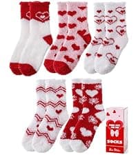 Womens Fuzzy Socks Warm Fluffy Cozy Winter Slipper Thick Fleece Heart Socks 5 Pairs B0DK1SNMFD