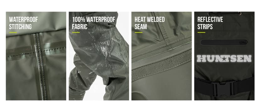 HUNTSEN Fishing Waders for Men Women - 2-Ply Nylon/PVC Waterproof Hunting Chest Waders with Boot Hanger&Phone Case, Size10-12