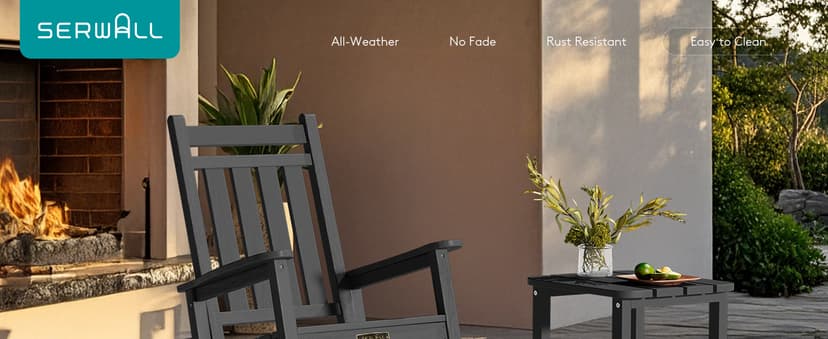 SERWALL Outdoor Rocking Chair Set of 2, HDPE Rocking Chairs for Adult, Black