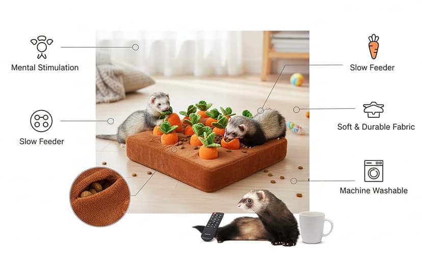 Ferret Foraging Toys Novelty Carrot Snuffle Mat Interactive Pet Treat Enrichment Toys for Small Animals Bunny Rabbit Chinchilla Guinea Pig Hamster (12Carrot)