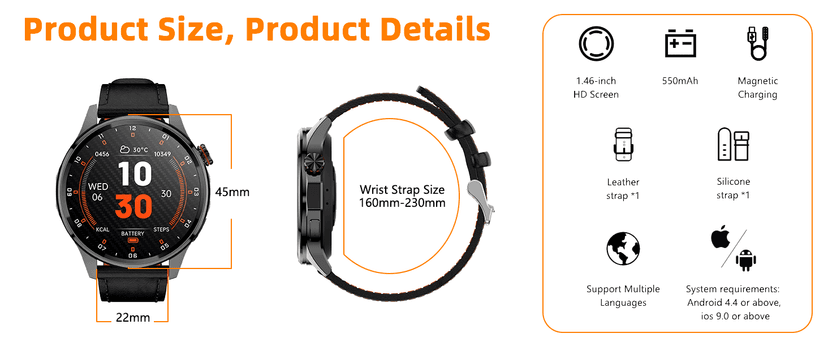 PUBU Smart Watch for Men, Built-in GPS with Map(Answer/Make Call/Text), AI Smartwatch for Android Phones/iPhone, 100+ Sport Mode Fitness Tracker with Health/Sleep Monitor, Compass/Barometer(2 Bands)