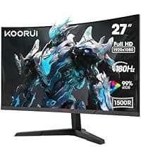 KOORUI 25 Inch Curved Gaming Monitor 240Hz FHD 1080P Computer Monitor, 1500R 1ms MPRT Display, Adaptive Sync, 90% DCI-P3,HDR, Eye Care, Tilt Adjustable, VESA 75x75mm, Black,G2511XC