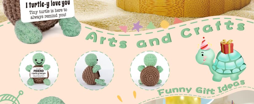 Mini Funny Turtle Best Friend Friendship Gifts for Women Men, Birthday Gifts for Friends Female Male Girls, I Love You Small Cute Stuff Things, Handmade Emotional Positive Crochet Turtle