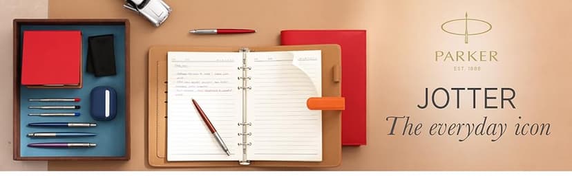 Parker Jotter Ballpoint Pen, Stainless Steel with Chrome Trim, Medium Point, Blue Ink - Smooth Writing, Sleek, Polished, Professional, Desk Essentials