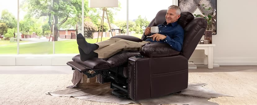 Triple Motor Large Power Lift Recliner Chair for Elderly with Heat and Massage, Lay Flat Lift Chairs for Seniors Infinite Position, Extended Footrest, USB Ports (Dark Brown)