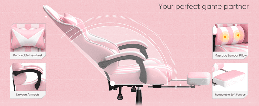 Ferghana Gaming Chairs with Footrest,Computer Game Chair,Massage Gaming Chairs,Christmas,Xmas Gift,PC Gaming Chairs for Adults Teens for Gaming Live Streaming Room(Pink,Racing Version)