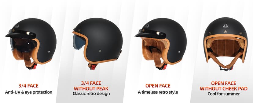 TRIANGLE 3/4 Motorcycle Helmet,Retro Open Face Adults Helmets with Visor,Half Face Moped Helmet for Men & Women,DOT Approved Helmets for Cruiser Scooter(L)