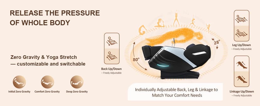 RELX Massage Chair Full Body, 20 Modes Zero Gravity SL-Track Shiatsu Massage Chair Built-in Heat System, Airbag Massage with Body Scan, Deep Yoga Stretch, Calfrest Extension and AI Control(Black)
