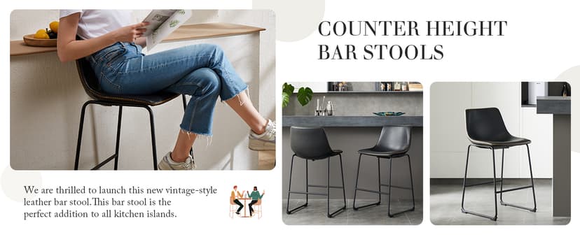 DUMOS 26 Inch Counter Height Bar Stools Set of 4, Modern Faux Leather High Barstools with Back and Metal Leg, Bar Chairs for Kitchen lsland, Black