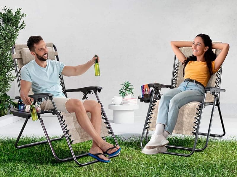 Nestl Zero Gravity Chairs, Portable Patio Lounge Chair Outdoor with Pillows & Cup Holder Trays, Adjustable Steel Mesh Reclining Camping Chair, Folding Patio Lawn Chair for Deck, Beach, Yard - Blue