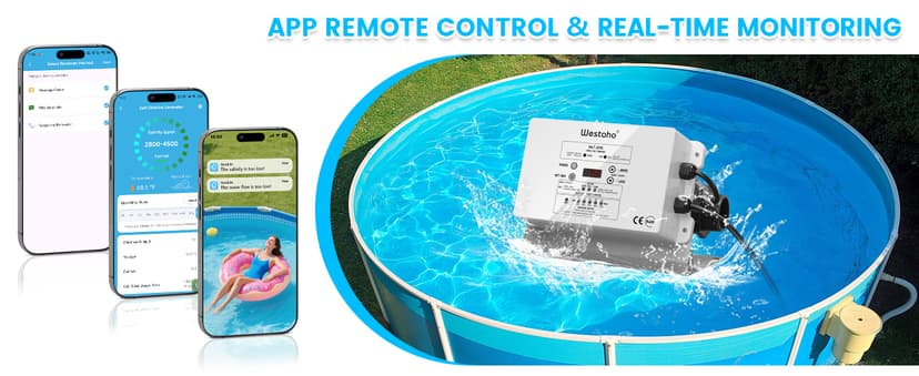 WiFi Salt Chlorine Generator, Westaho Salt Chlorination System with USA Titanium Cell, Real-Time Monitoring & App Control, for Above Ground Pools Up to 15,000 Gallons, Compatible with Intex Pool