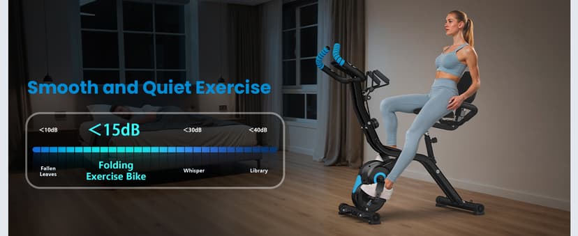 Foldable Exercise Bike, Multifunctional Indoor Stationary Bikes for Home with 8-Level Magnetic Resistance, Quiet Workout Bike with Arm Resistance Bands, LCD Monitor, 300LBS Capacity