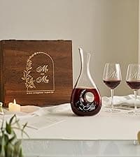 AW BRIDAL Wedding Gifts Bridal Shower Gifts Engagement Gift for Couples Newlyweds Mr & Mrs Wedding Wine Glasses Set of 2 - Wine Opener Wine Stopper with Engraved Wooden Keepsake Box