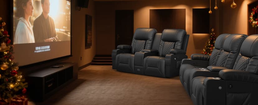 Loveseat Recliner Sofa, Home Theater Seating with Center Console, Reclining Loveseat RV Couch with USB Ports & Phone Holders, Wall Hugger RV Sofa Furniture with Storage & Pocket