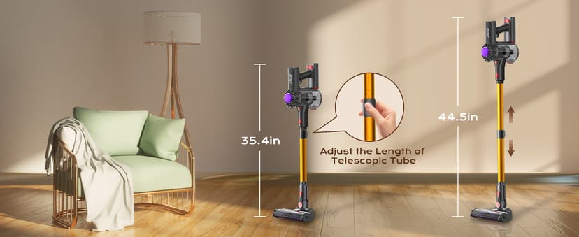 Cordless Vacuum Cleaner, 450W 40KPA Vacuum Cleaners for Home, 45Mins Lightweight Stick Vacuum with Advanced Green Light Tech, Rechargeable Battery Vacuum for Carpet,Pet Hair,Hardwood Floor