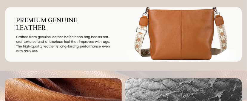 befen Genuine Leather Purse for Women Soft Crossbody Purse Hobo Bag Women's Shoulder bag Handbags with 2 Removable Straps