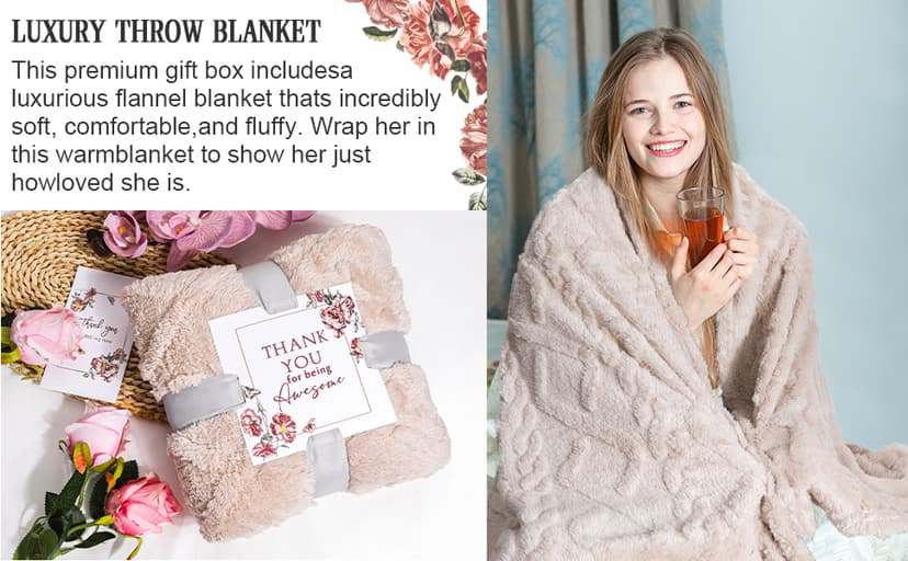 Thank You Gifts for Women,8Pcs Luxury Gift Set, Perfect for Teachers, Nurses, Coworkers, Friends,Boss,Includes Blanket, Mug, Candle, Coaster