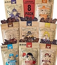 Righteous Felon Beef Jerky Variety Pack | Gluten Free Beef Jerky Snack Packs for Adults | High Protein, Keto-Friendly, Low Sugar | Made with Premium Meats | Gifts for Men | Sampler 8 Pack