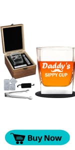 Whiskey Set Gifts for Men, DIOXADOP 6 Stainless Steel Whisky Stones 2 Crystal Whisky Glasses 1 Blessing Card in a Exquisite Wooden Box, Prepare a Gift for Whiskey Scotch Bourbon Lover
