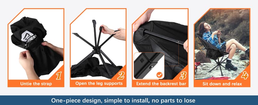 Raynesys 1 Pack Portable Camping Chair, Flexible 360° Rotation, Easy Carry, 8 Seconds Quick Setup Folding Camping Chair, 3.8Lb Lightweight Folding Chairs for Hiking, Beach, Sporting, Travel